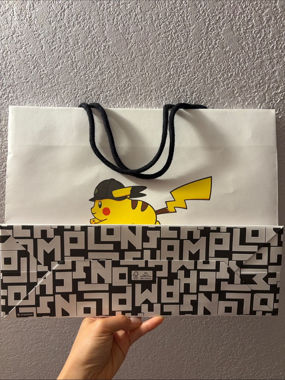 Pikachu Print Gift Bag with Black Rope Handles